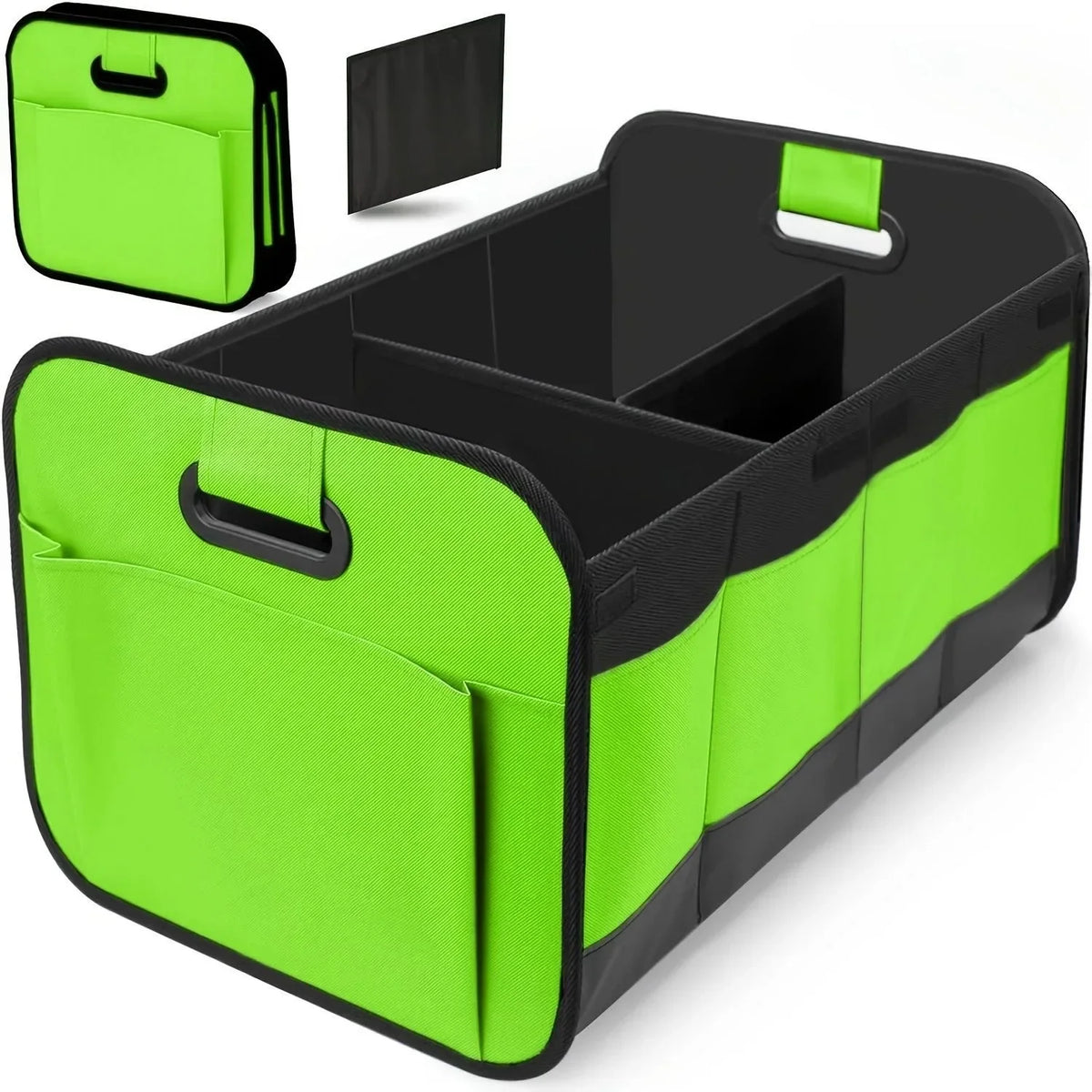 Collapsible 600D Oxford Car Trunk Organizer with Reinforced Handles & Multi-Compartments. Fits All Cars, SUVs, Vans.
