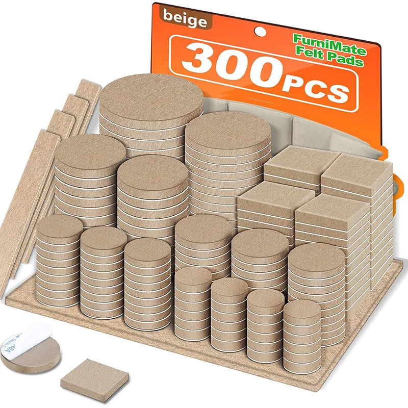 Felt Furniture Pads — 300-Piece Value Pack (Various Sizes)