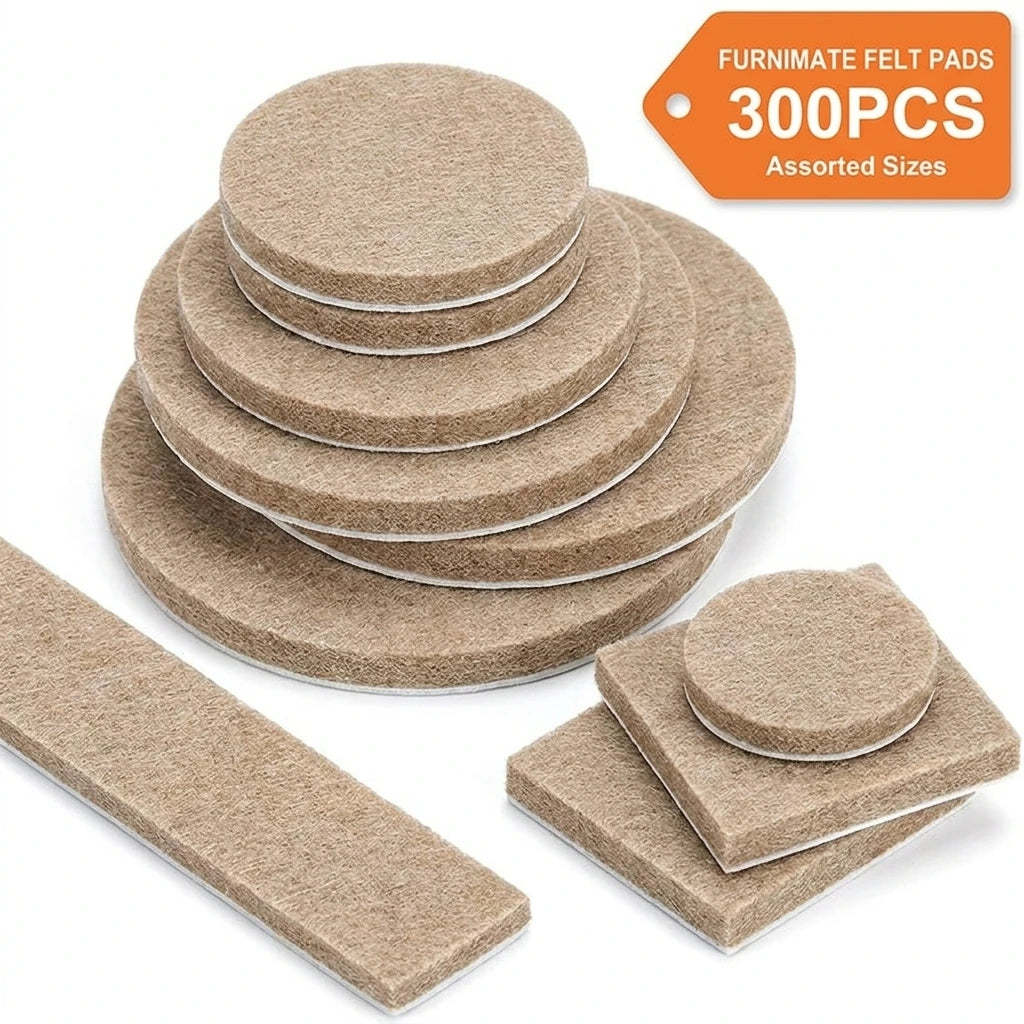 Felt Furniture Pads — 300-Piece Value Pack (Various Sizes)