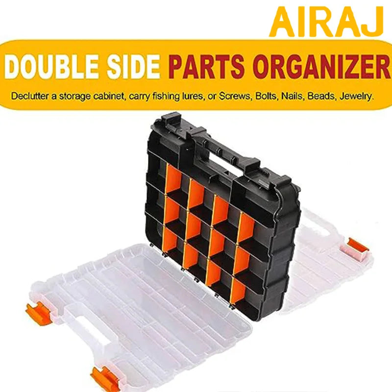 AIRAJ Small Parts Organizer 34-Compartments Double Side Parts Organizer with Removable Dividers for Hardware Screws Bolts Nails