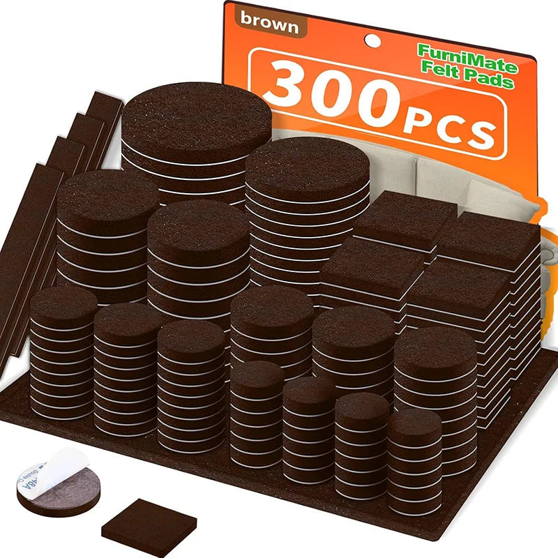 Felt Furniture Pads — 300-Piece Value Pack (Various Sizes)
