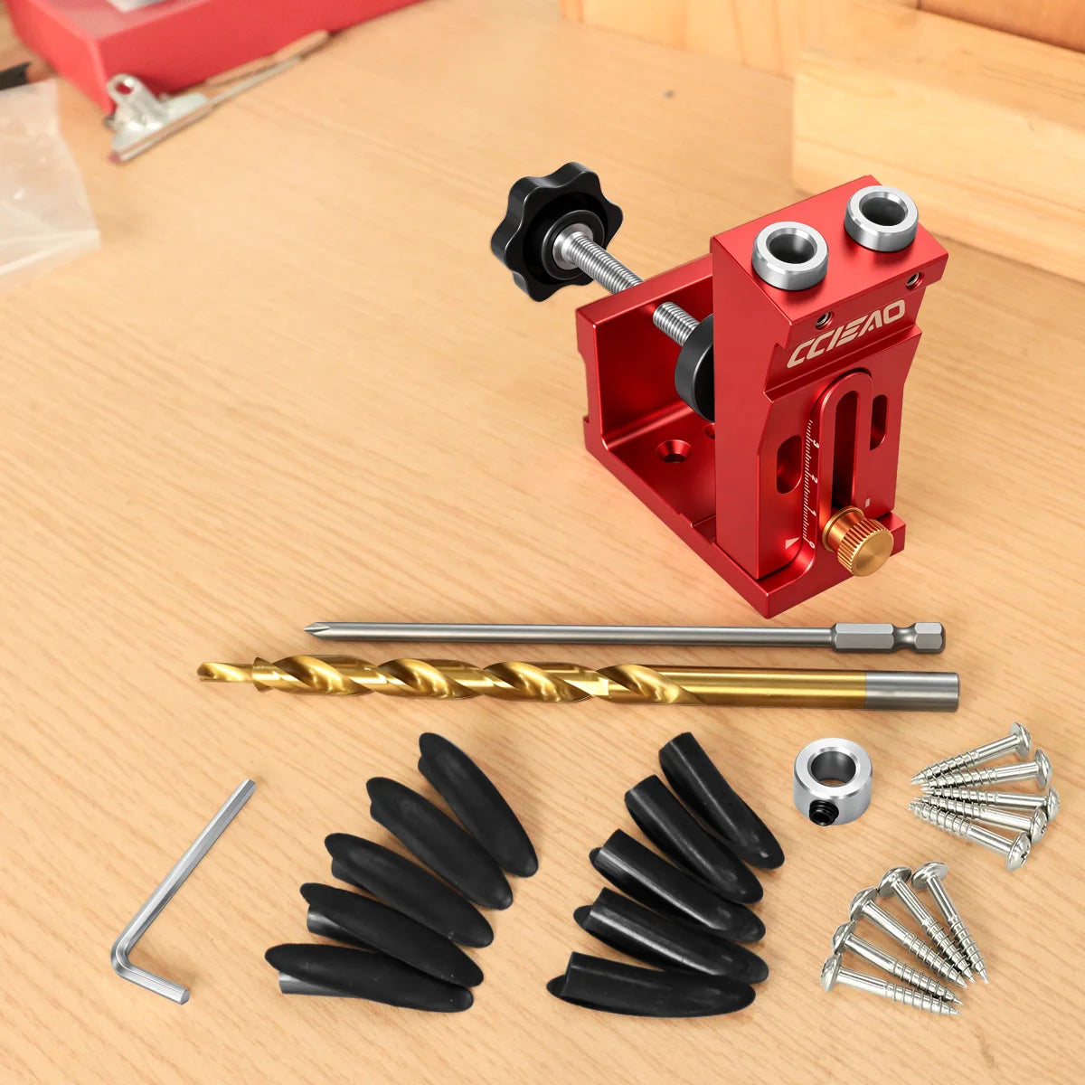Pocket Hole Jig Kit, Aluminum Alloy, Adjustable with 9mm Step Drill Bit, Plugs and Screws
