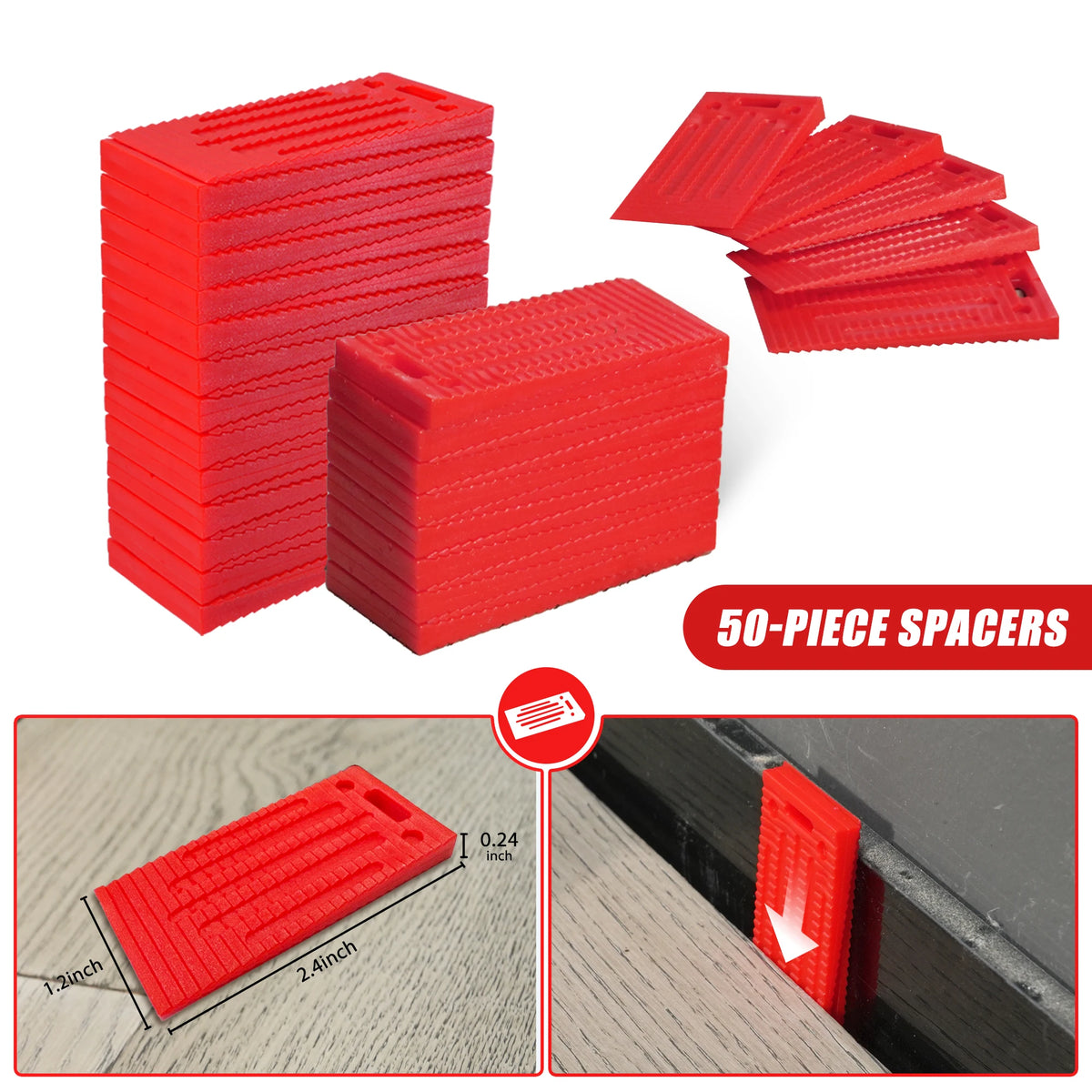 Laminate & Vinyl Flooring Installation Kit, 55-Piece — Pull Bar, Tapping Block, Mallet, Knee Pads, Nail Puller & 50 Spacers
