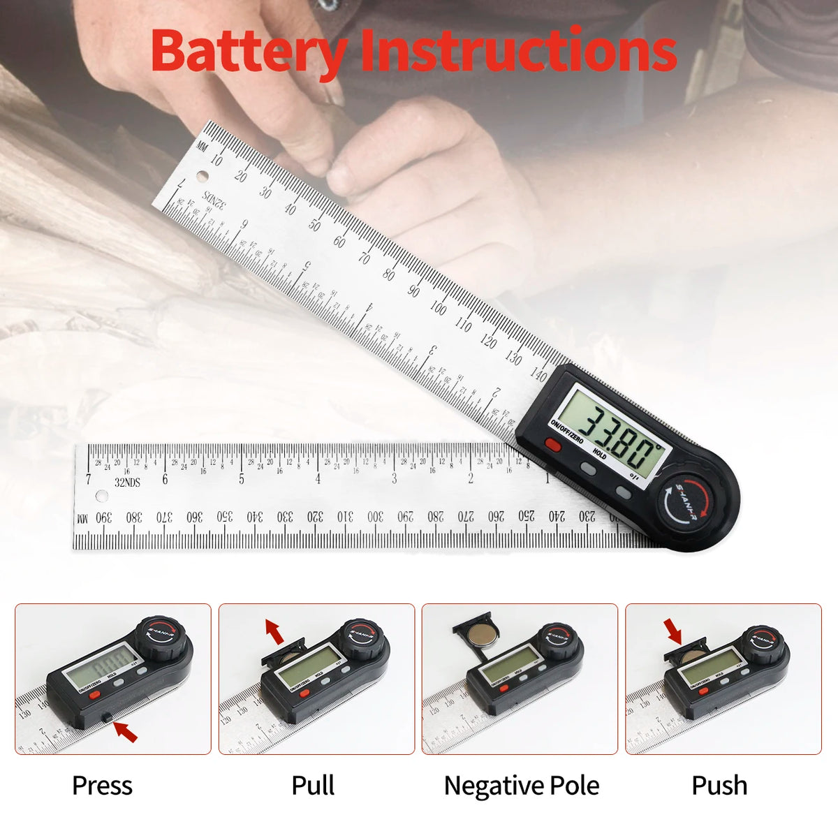 Digital Angle Finder Ruler 7 Inch/200 mm Stainless Steel with Case, Digital Protractor Angle Finder for Woodworking Measurement