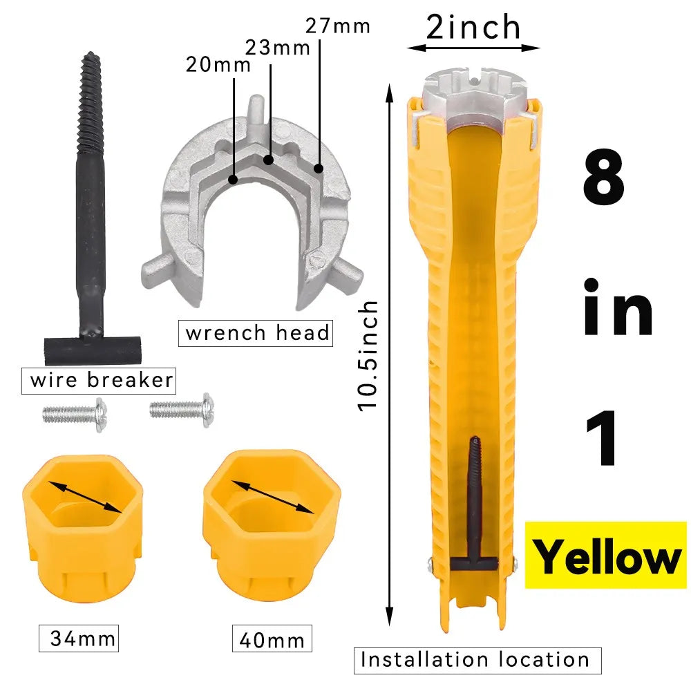 8-in-1 Faucet & Sink Installer Wrench — Multifunction Plumbing Tool for Tight Under-Sink Spaces