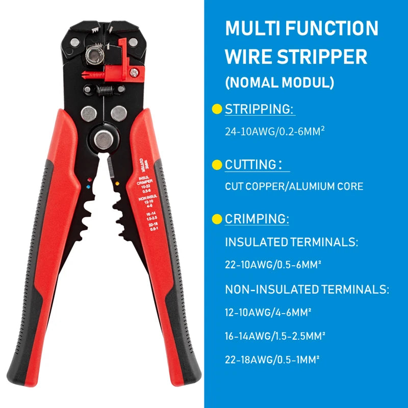 Self-Adjusting Wire Stripper, Crimper and Cutter - 10-24 AWG