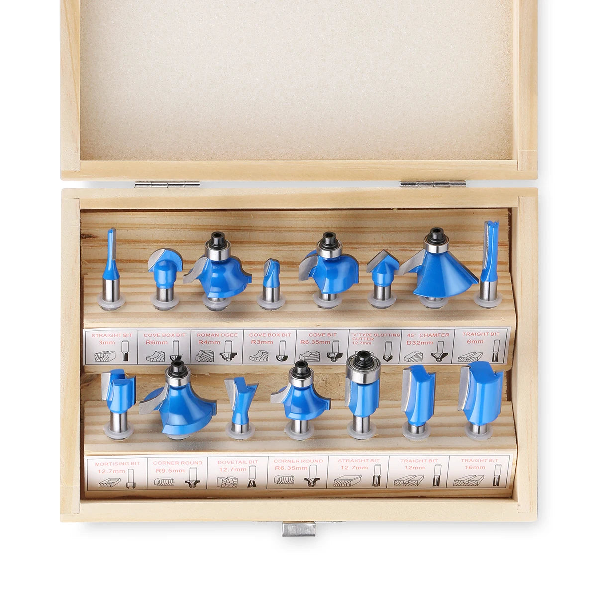15-Piece Router Bit Set - 1/4" Shank Tungsten Carbide Router Bits with Wooden Storage Case for Woodworking