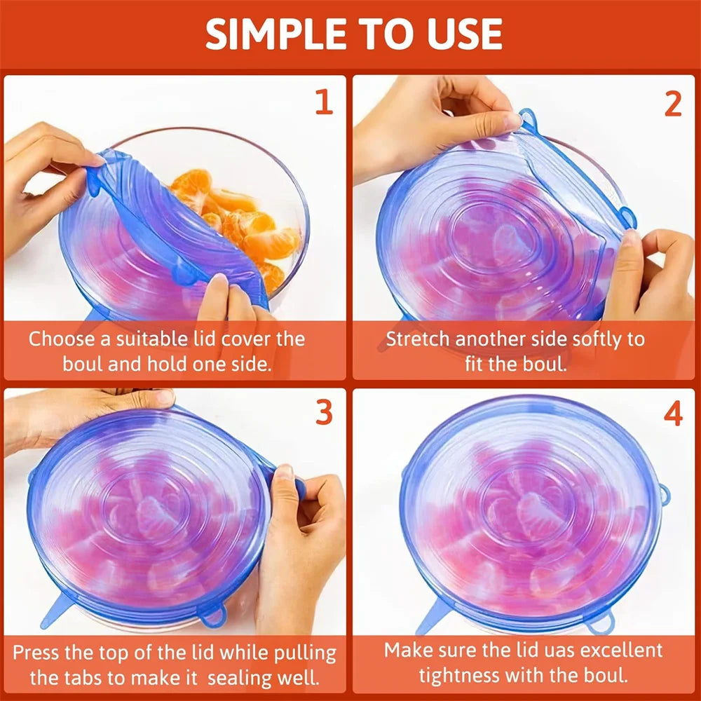 Silicone Stretch Lids — 6-Piece Set (Reusable Food Covers)