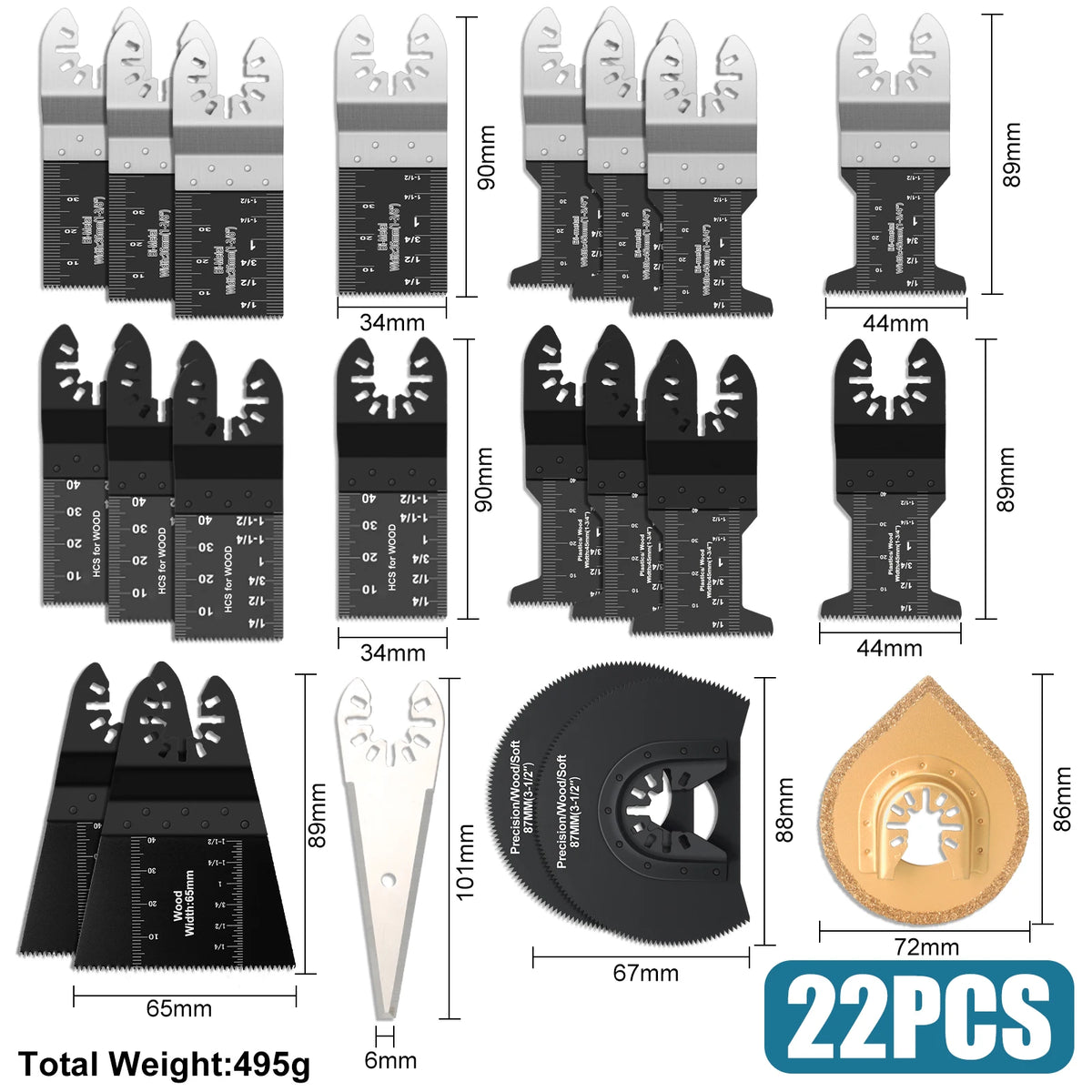 Oscillating Multi-Tool Blade Set — 50 & 63 Piece Kits for Wood, Metal & Plastic