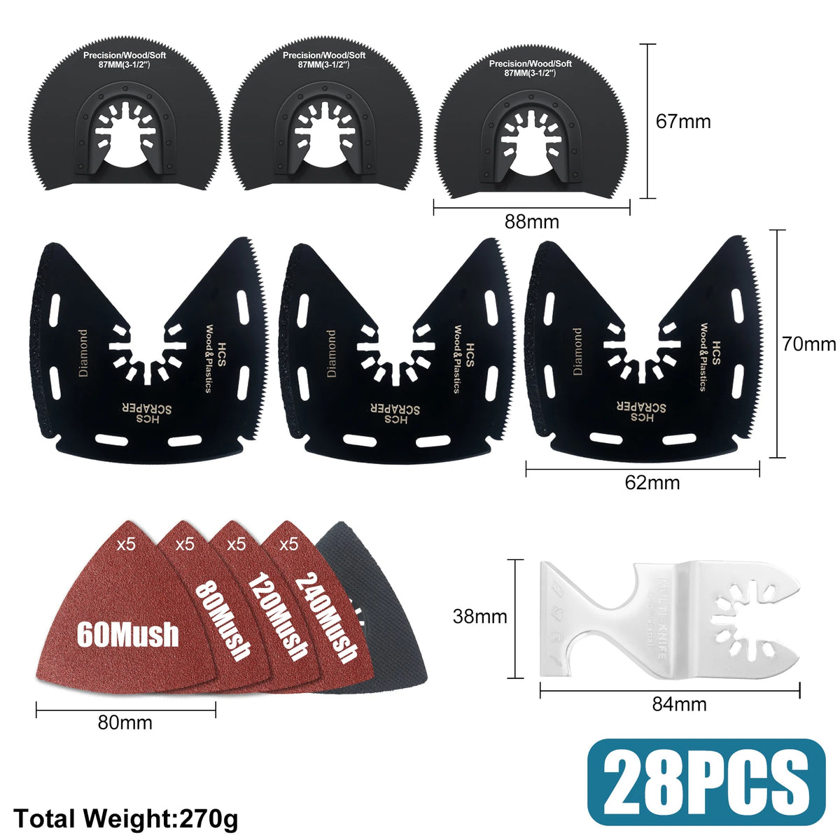 Oscillating Multi-Tool Blade Set — 50 & 63 Piece Kits for Wood, Metal & Plastic