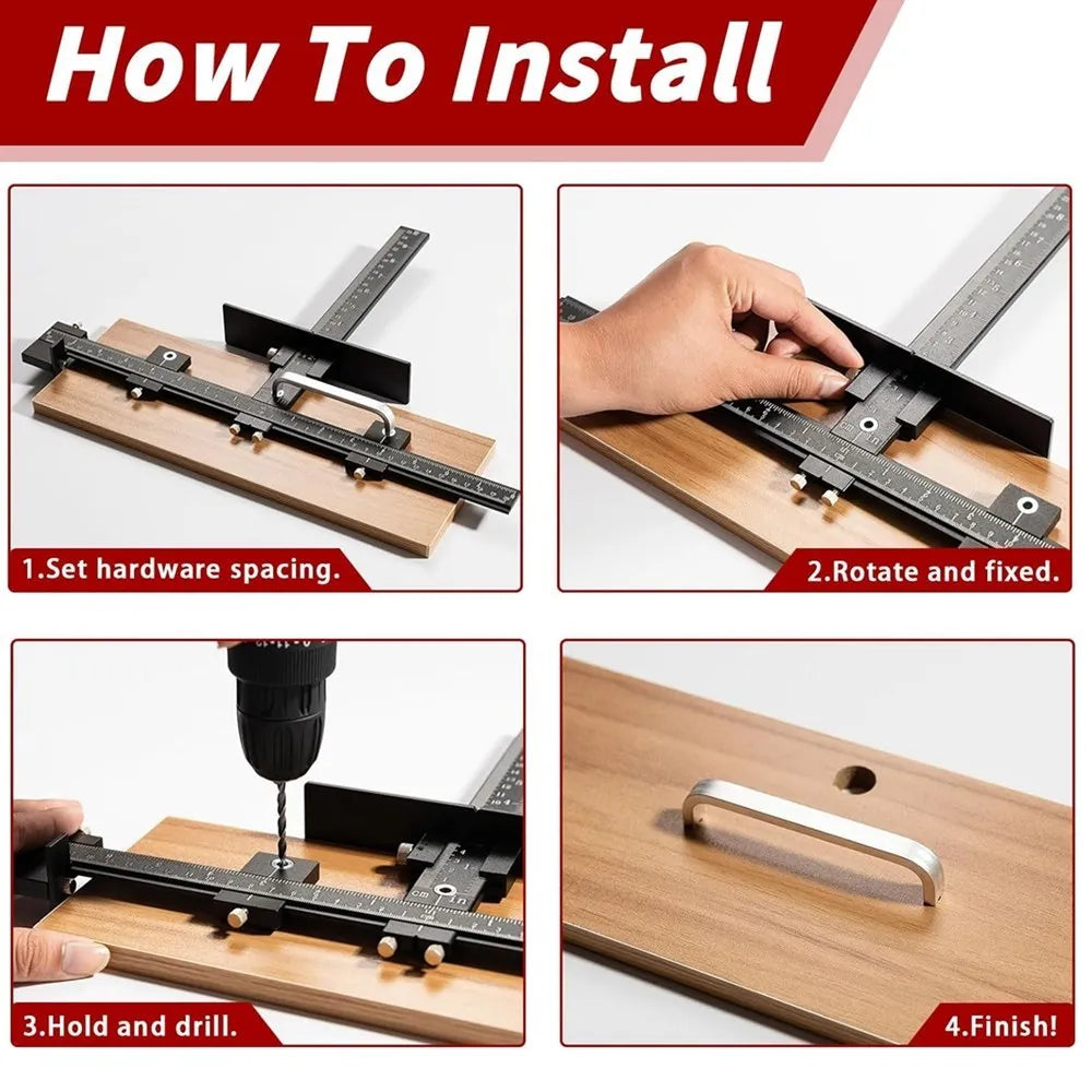 Cabinet Hardware Jig — Aluminum Adjustable Drill Guide for Drawer Pulls & Door Knobs