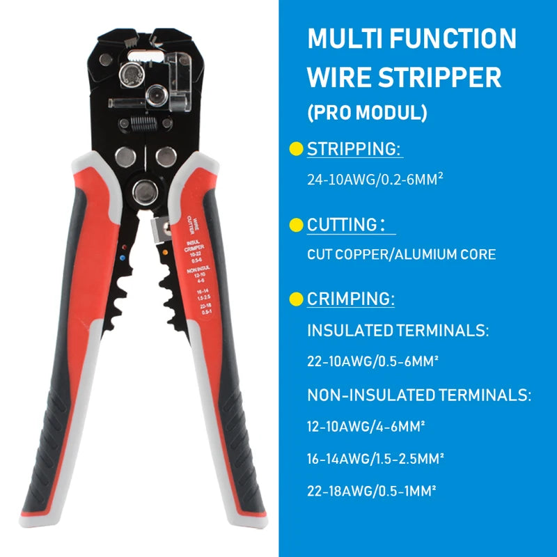 Self-Adjusting Wire Stripper, Crimper and Cutter - 10-24 AWG