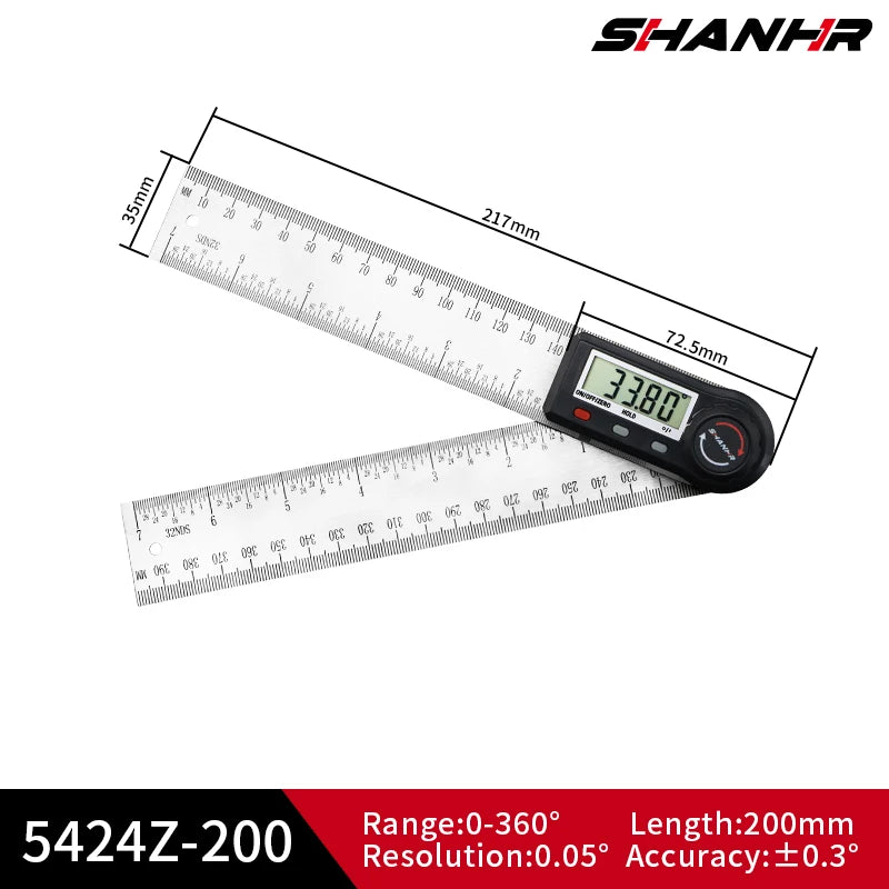 Digital Angle Finder Ruler 7 Inch/200 mm Stainless Steel with Case, Digital Protractor Angle Finder for Woodworking Measurement
