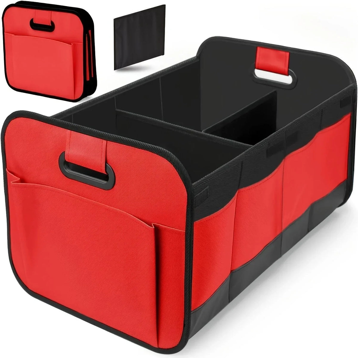 Collapsible 600D Oxford Car Trunk Organizer with Reinforced Handles & Multi-Compartments. Fits All Cars, SUVs, Vans.