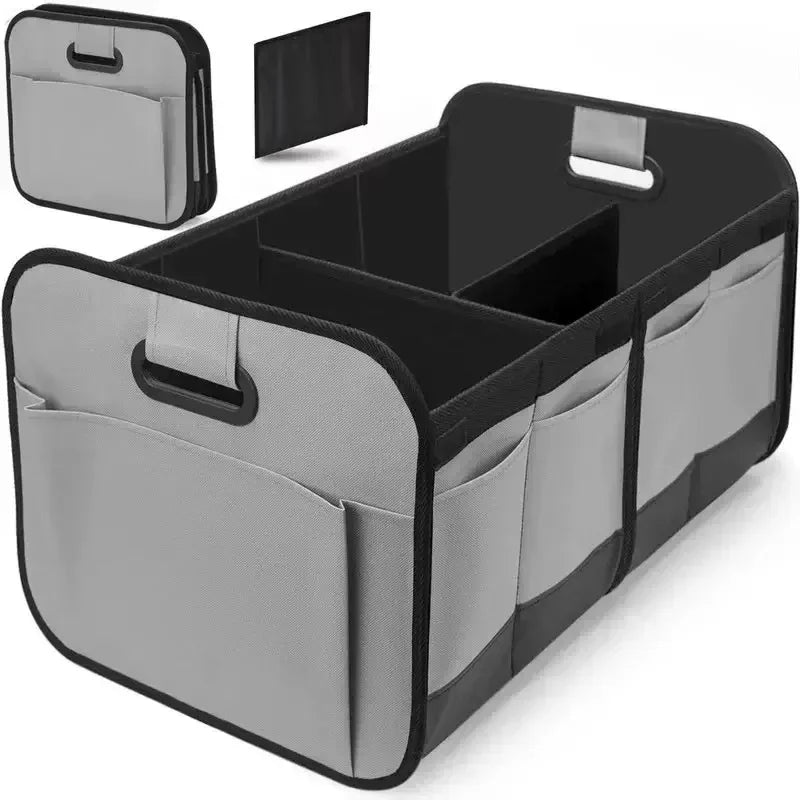 Collapsible 600D Oxford Car Trunk Organizer with Reinforced Handles & Multi-Compartments. Fits All Cars, SUVs, Vans.