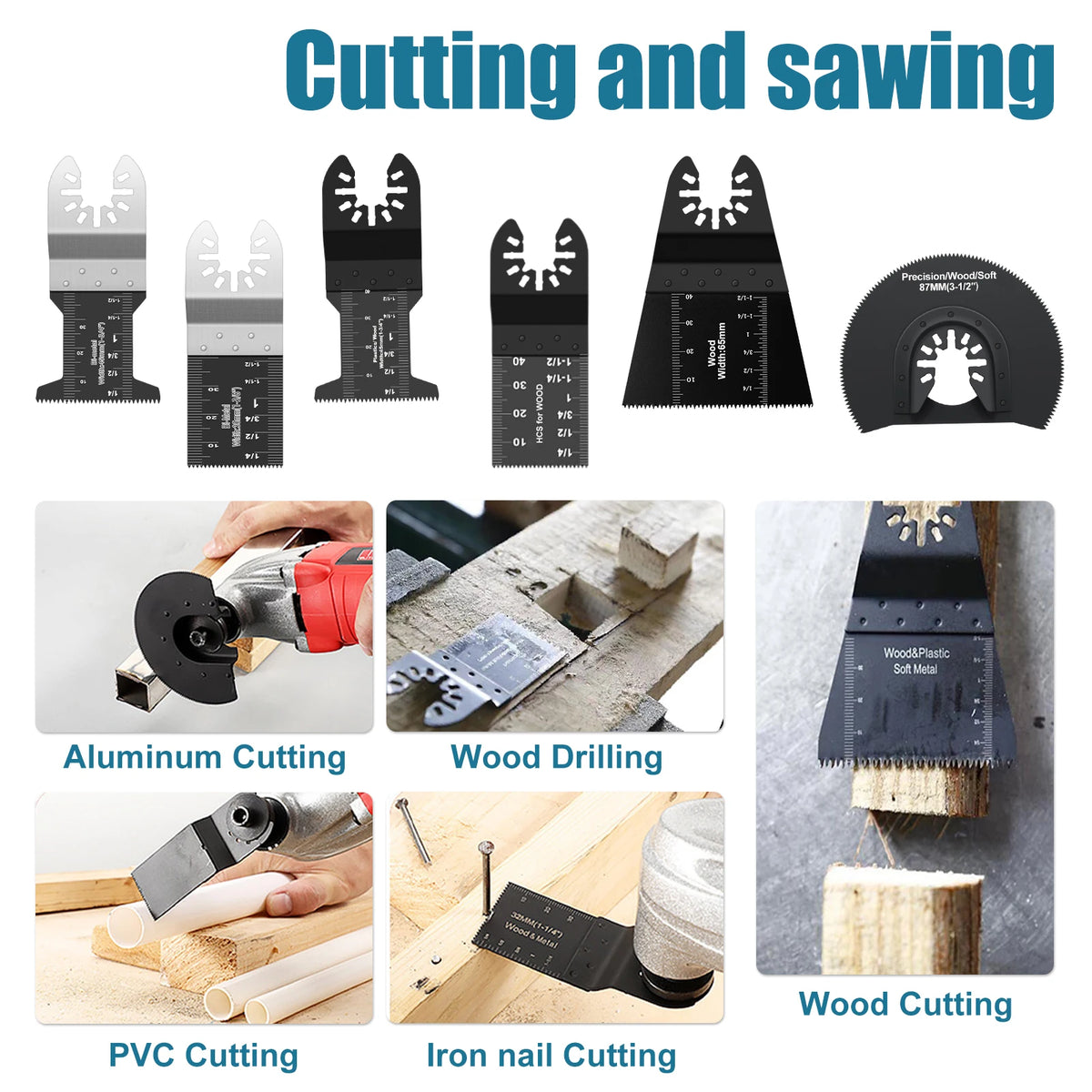 Oscillating Multi-Tool Blade Set — 50 & 63 Piece Kits for Wood, Metal & Plastic