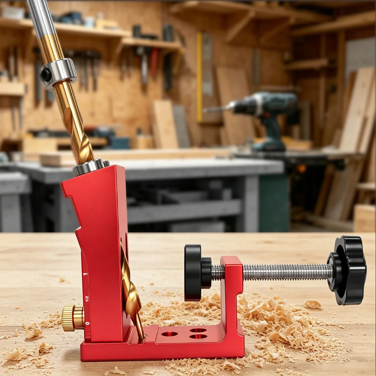Pocket Hole Jig Kit, Aluminum Alloy, Adjustable with 9mm Step Drill Bit, Plugs and Screws