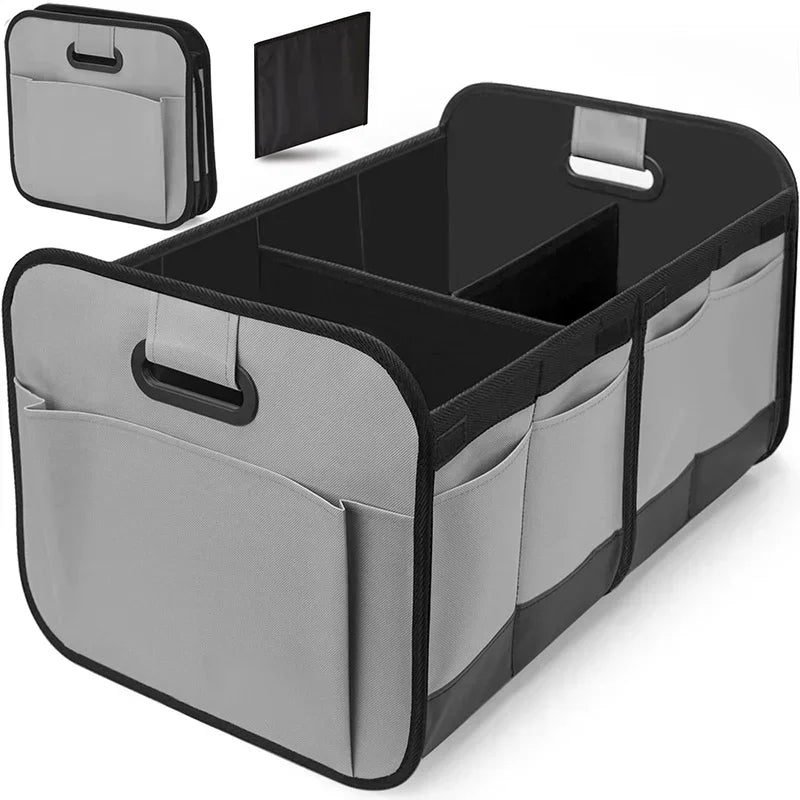 Collapsible 600D Oxford Car Trunk Organizer with Reinforced Handles & Multi-Compartments. Fits All Cars, SUVs, Vans.