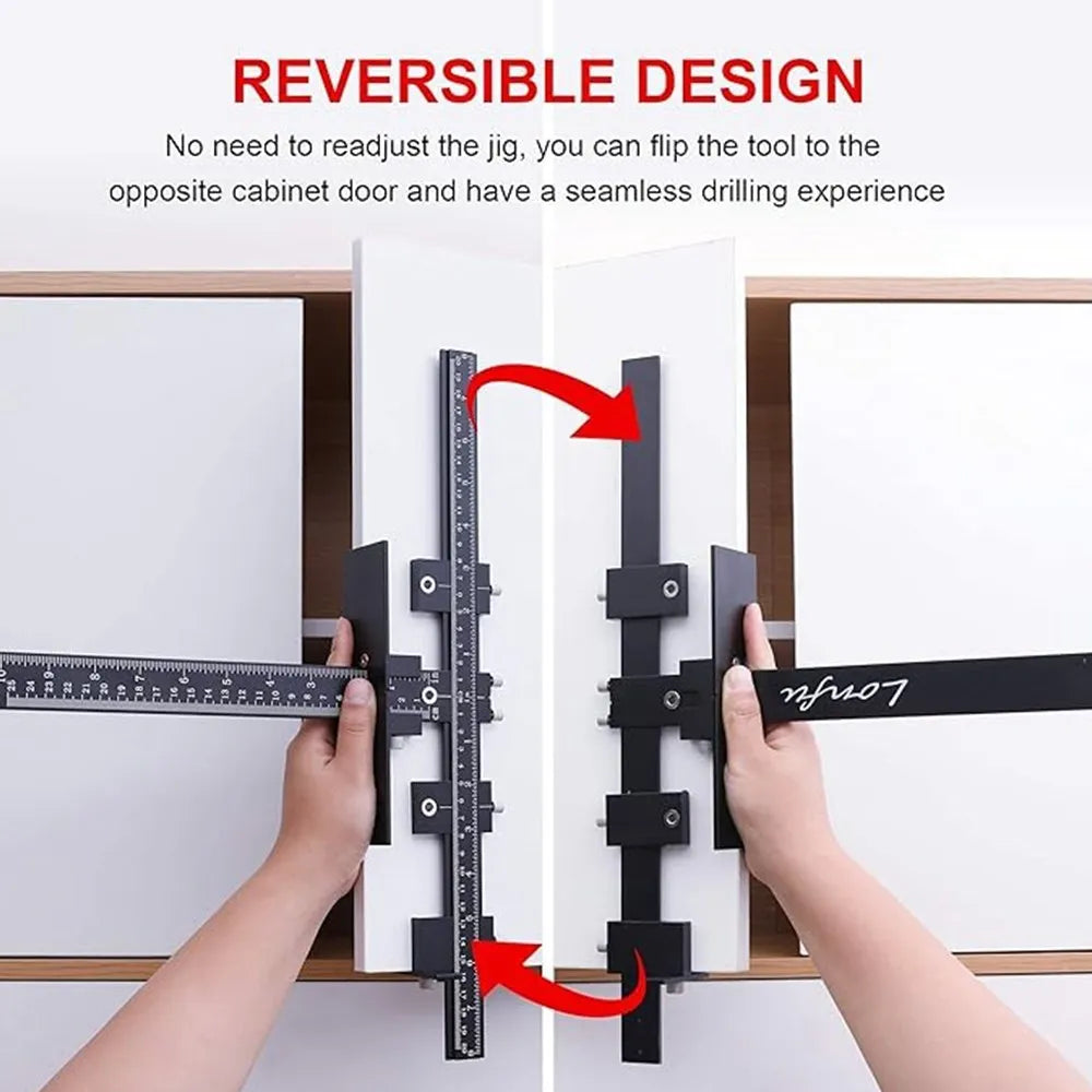 Cabinet Hardware Jig — Aluminum Adjustable Drill Guide for Drawer Pulls & Door Knobs