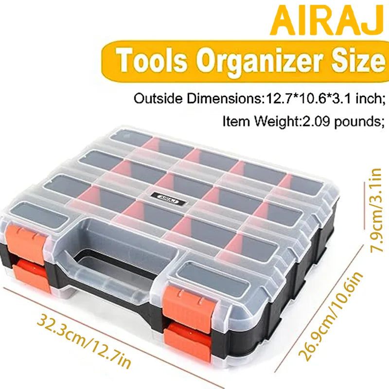 AIRAJ Small Parts Organizer 34-Compartments Double Side Parts Organizer with Removable Dividers for Hardware Screws Bolts Nails